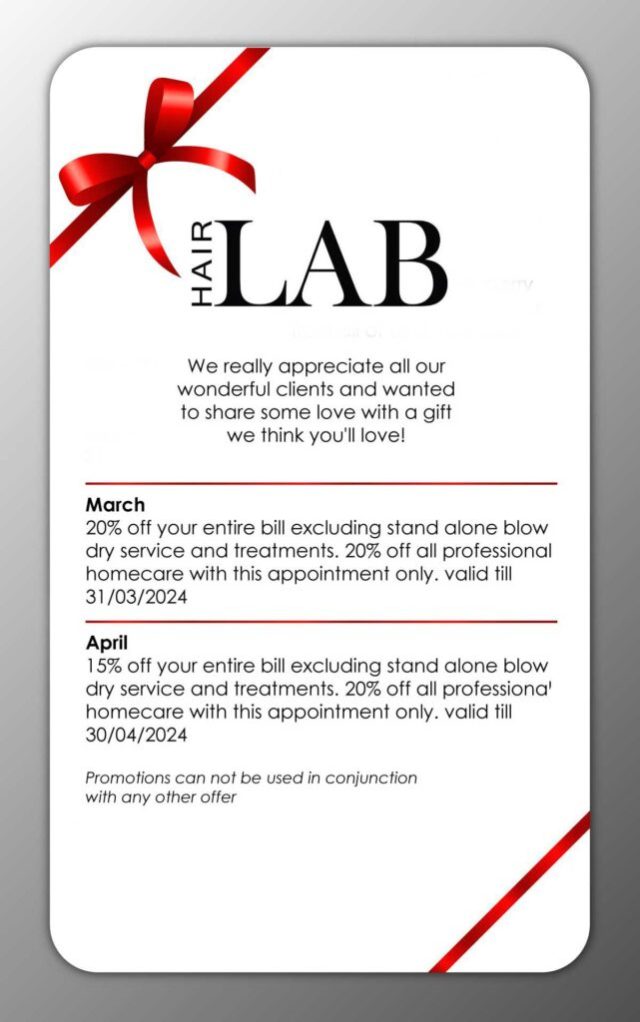 loyalty offers at hair lab salon woking and basingstoke