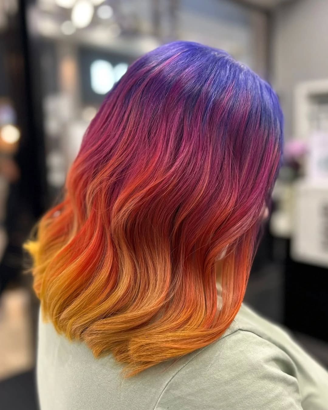 rainbow hair colour on mid length hair rainbow hair colour on mid length hair