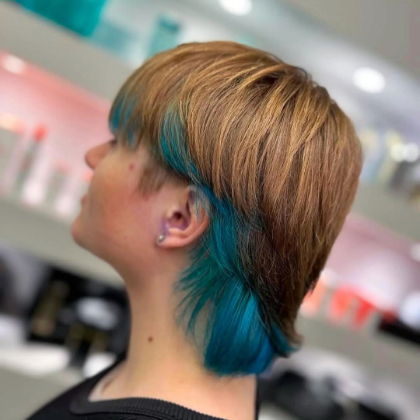 creative blue hair colouring on short hair At Hair Lab Salons, Woking & Basingstoke (1)
